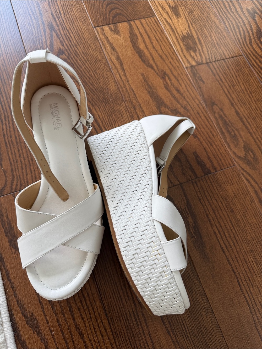 MICHAEL Michael Kors optic white Woven Platform Sandals